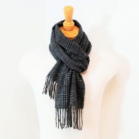 Enzo Mantovani Other - 100% Cashmere Fringe Scarf Check Plaid Gray
